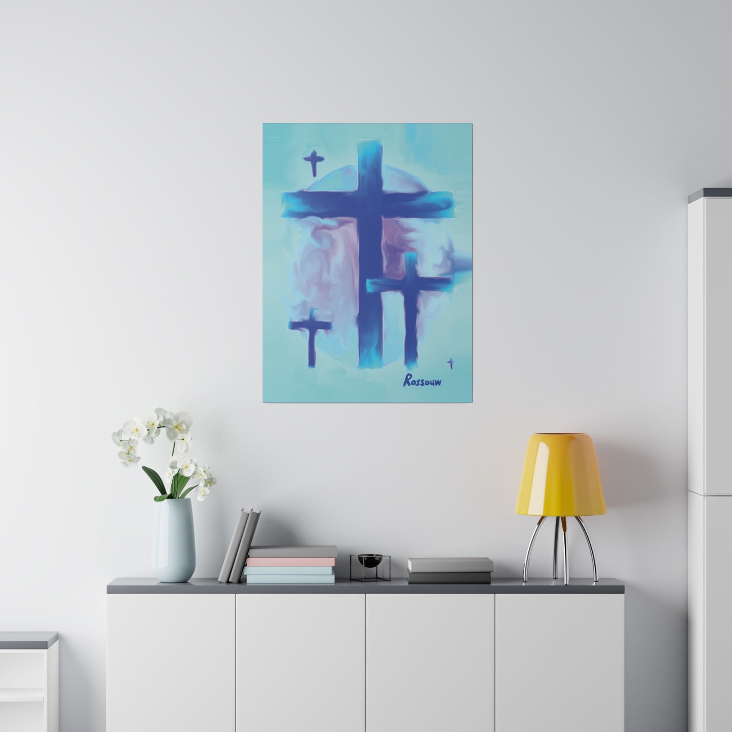 "Powerful Cross Painting - Inspirational Art by Rossouw on Matte Canvas"