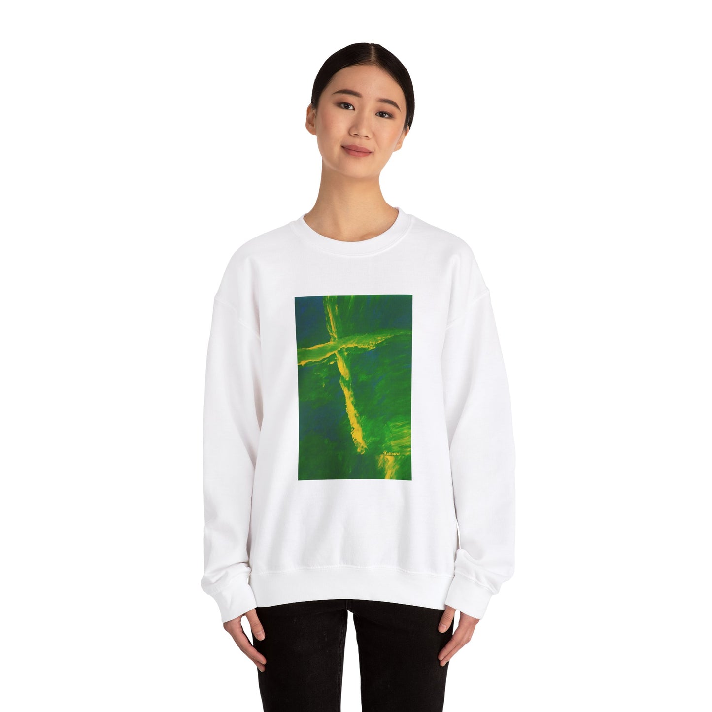 "Flight Of The Heart - Enlightened Spirit Crewneck Sweatshirt – Spiritual Cross Art Painting”