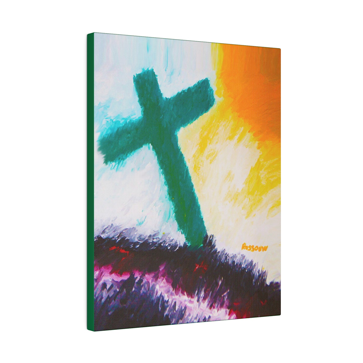 "Powerful Cross Painting - Inspirational Art by Rossouw on Matte Canvas"