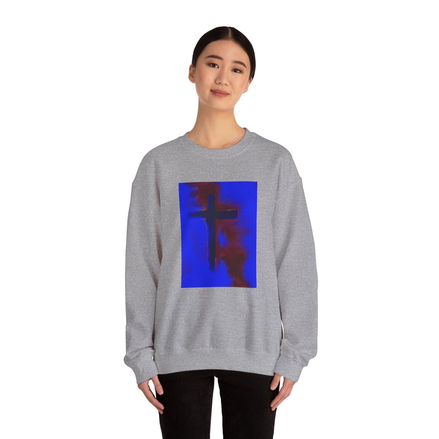 "Rise Up - Enlightened Spirit Crewneck Sweatshirt – Spiritual Cross Painting”