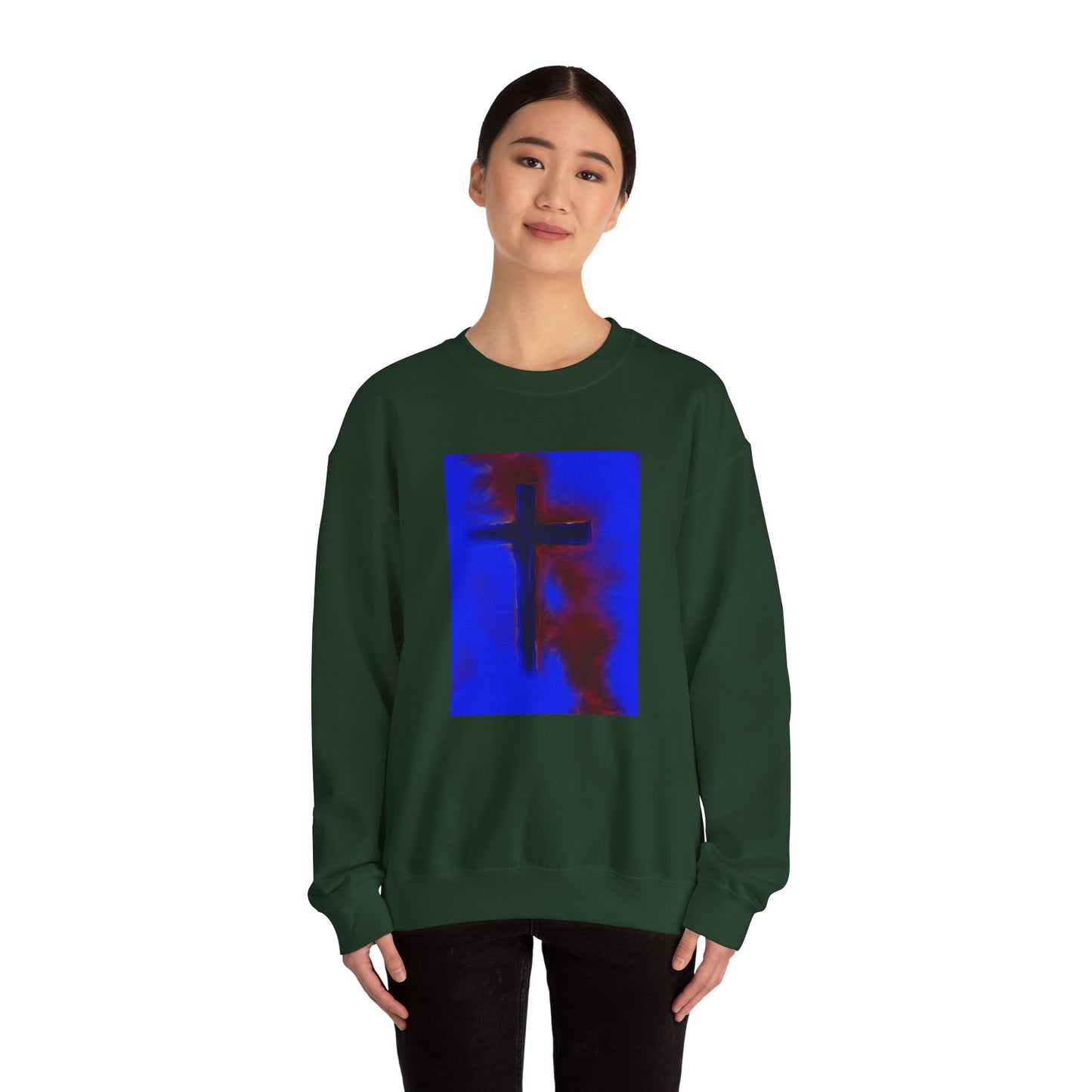 "Rise Up - Enlightened Spirit Crewneck Sweatshirt – Spiritual Cross Painting”