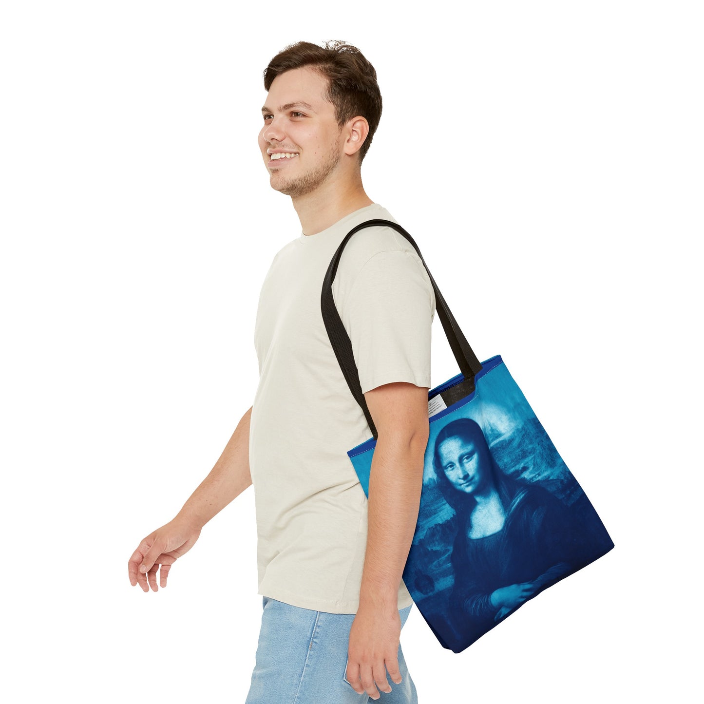 Mona Lisa (Blue) Tote Bags - Vibrant Designer Fashion Accessory with Iconic Artistry