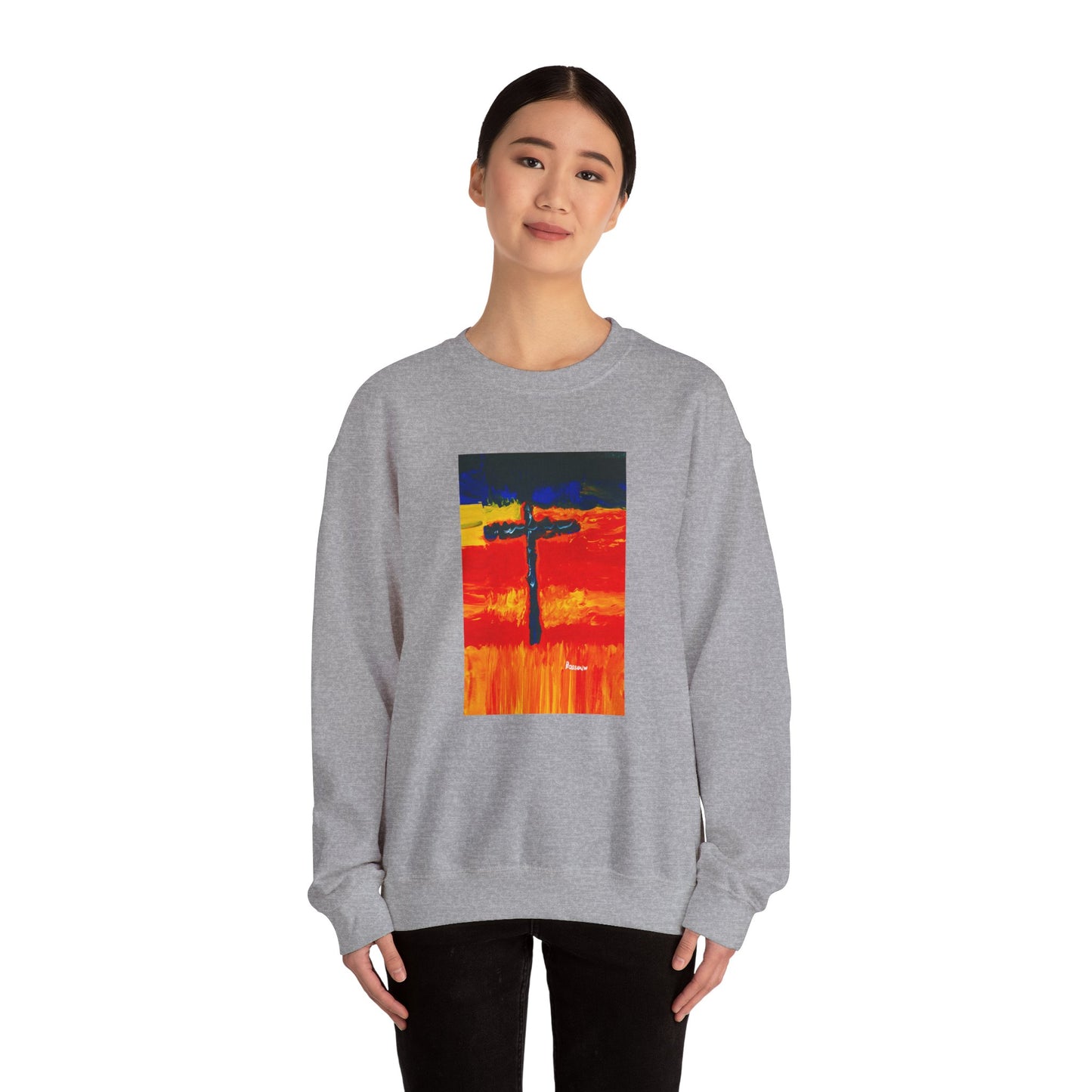 "Rainbow Warrior - Enlightened Spirit Crewneck Sweatshirt – Spiritual Cross Art Painting”