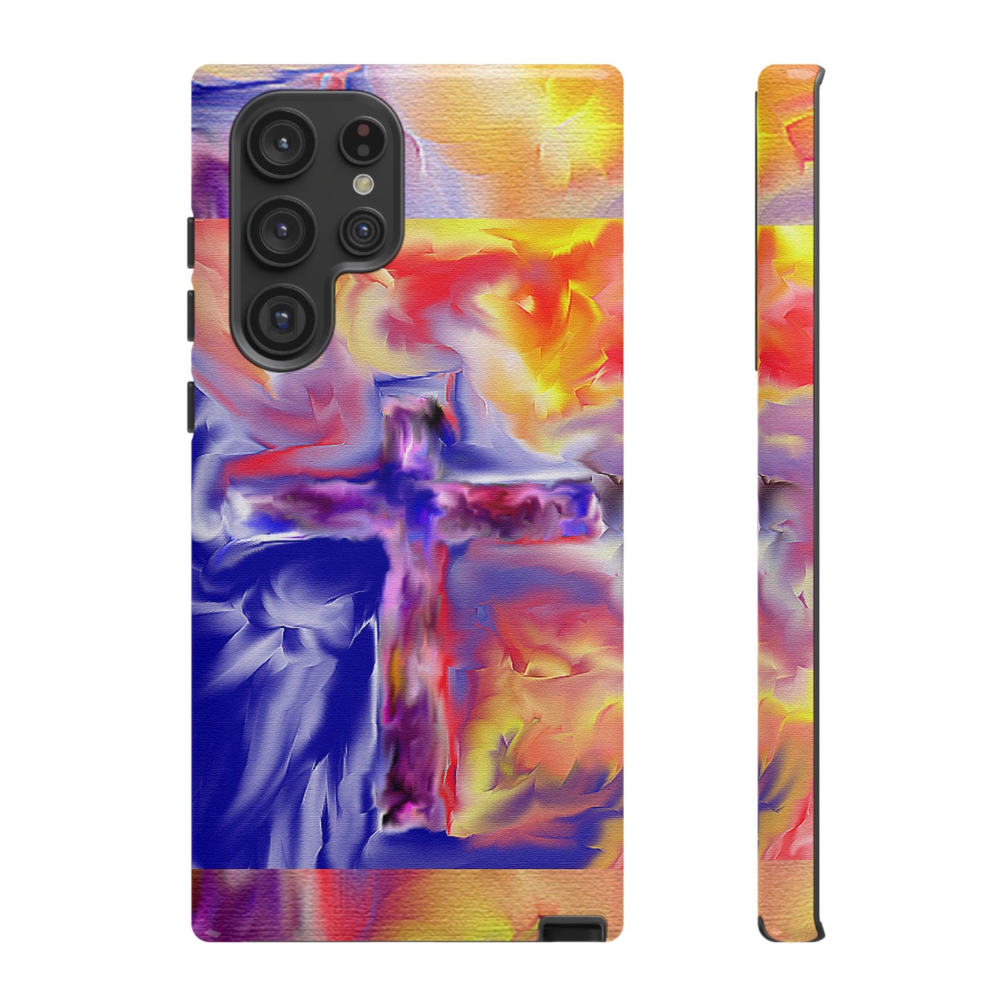 "Golden Rainbow - Divine Cross Protective Phone Case"