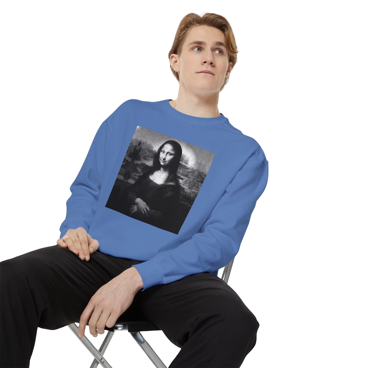 Mona Lisa (B&W): Luxurious Unisex Garment-Dyed Sweatshirt