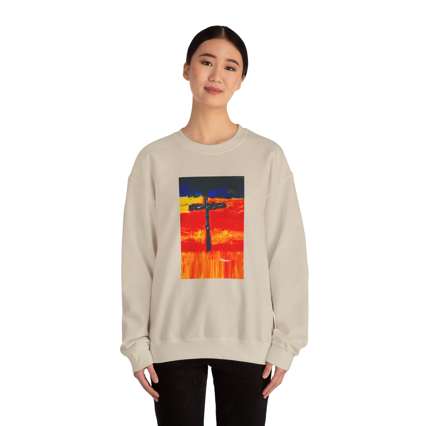 "Rainbow Warrior - Enlightened Spirit Crewneck Sweatshirt – Spiritual Cross Art Painting”