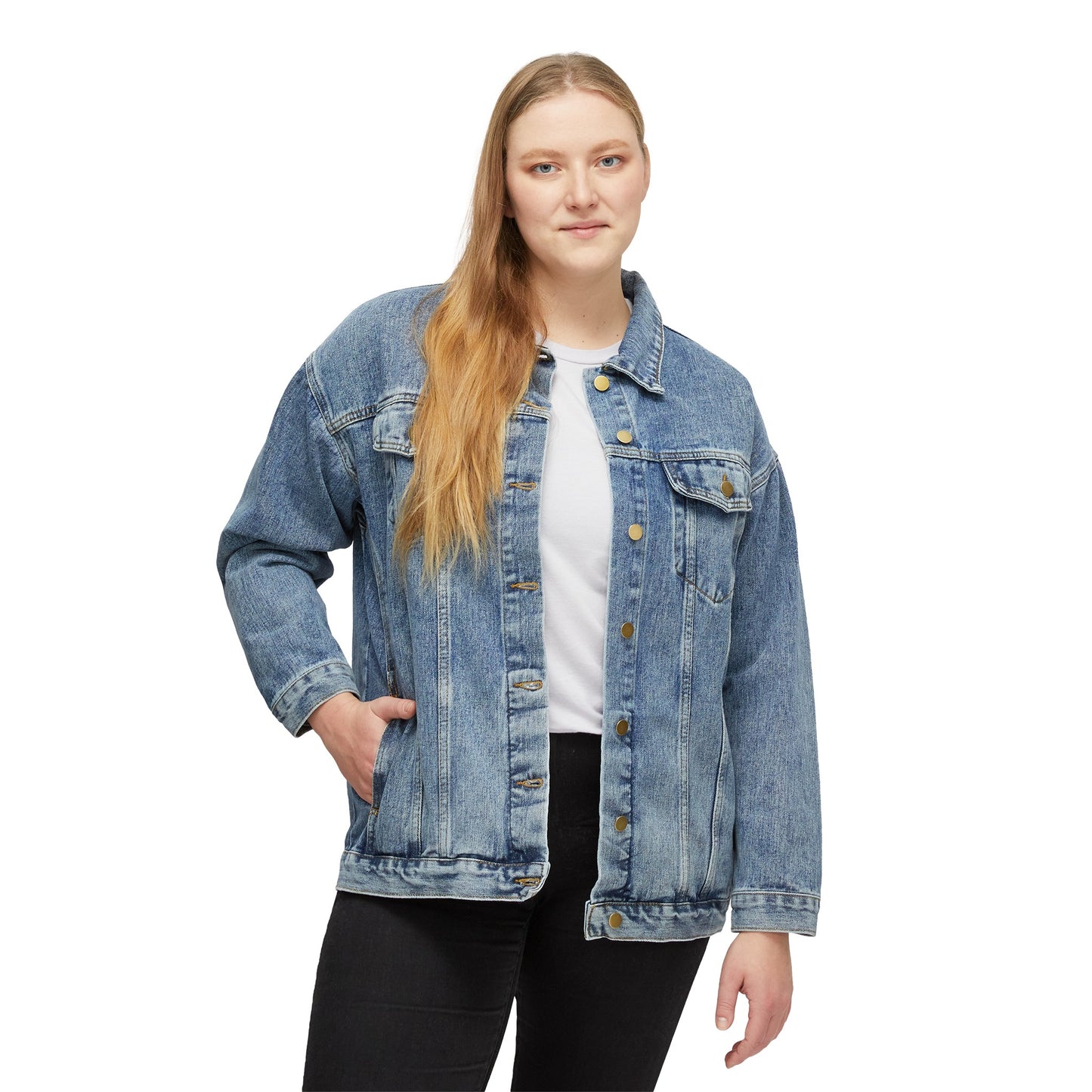 Mona Lisa Women's Denim Jacket: Oversized with Artistic Flair