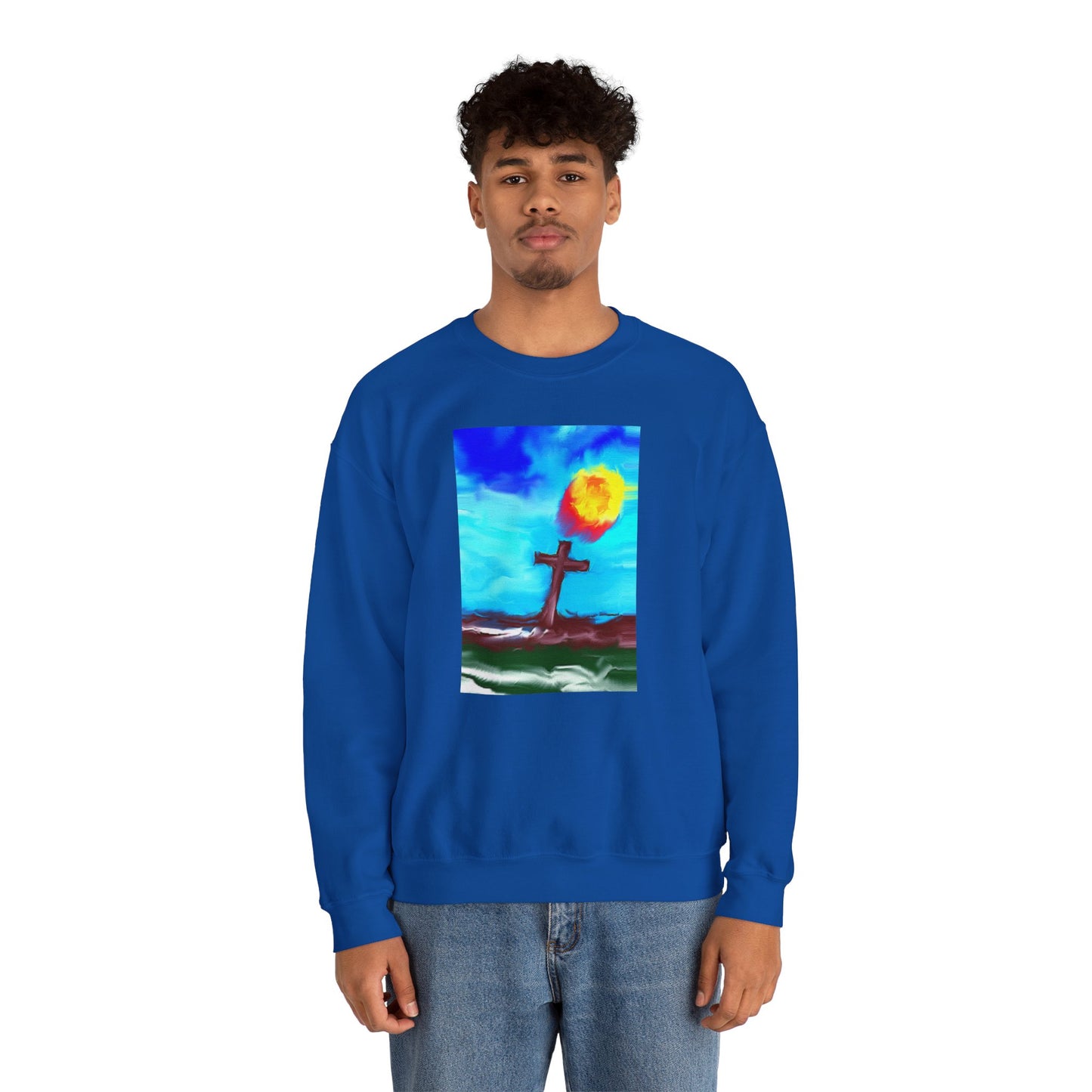 "Sunlight - Enlightened Spirit Crewneck Sweatshirt – Spiritual Cross Art Painting”