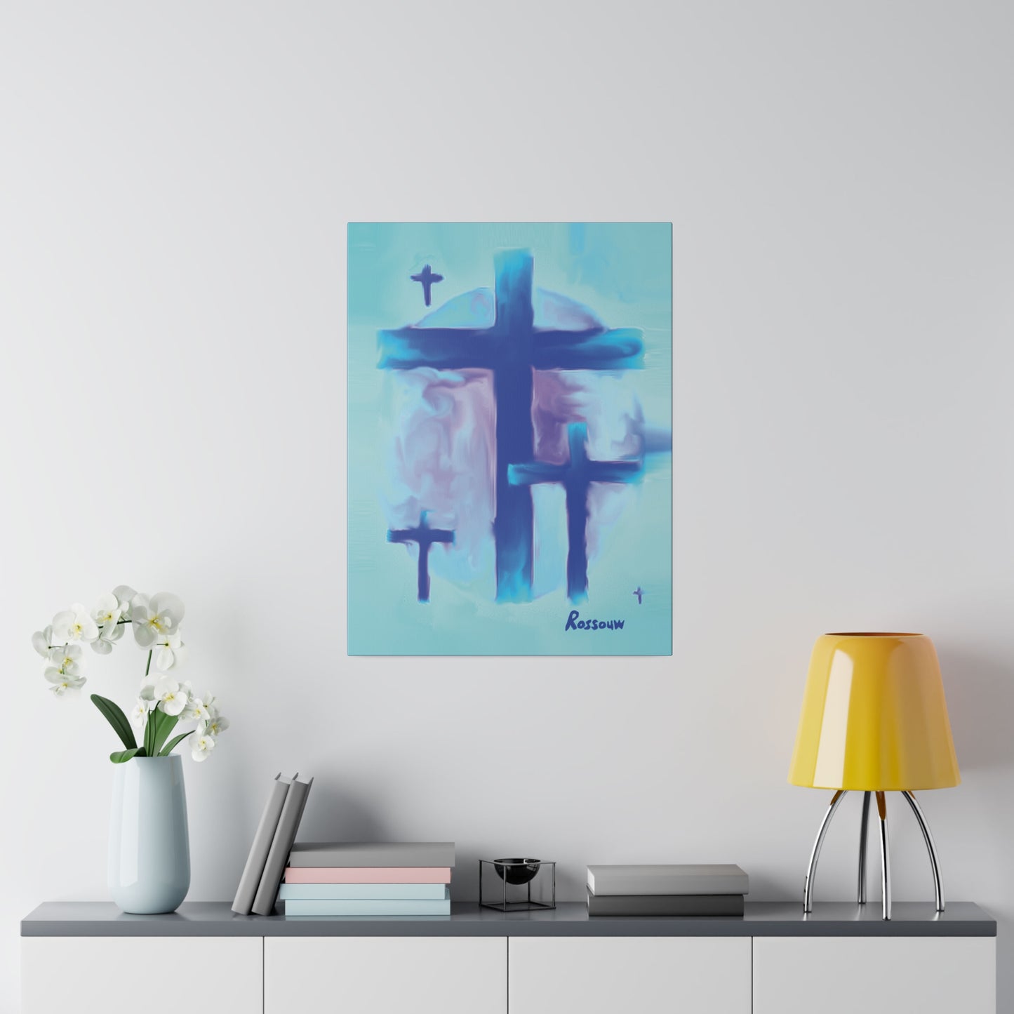 "Powerful Cross Painting - Inspirational Art by Rossouw on Matte Canvas"