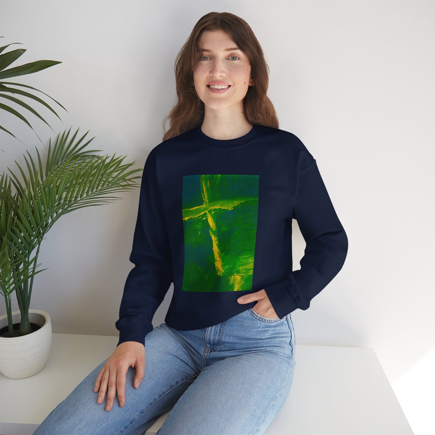 "Flight Of The Heart - Enlightened Spirit Crewneck Sweatshirt – Spiritual Cross Art Painting”