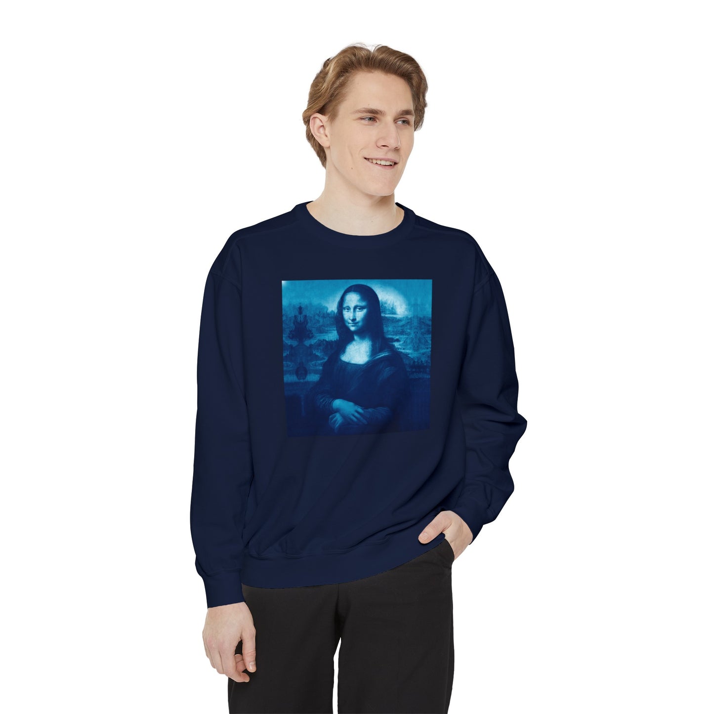 Mona Lisa (blue): Luxurious Unisex Garment-Dyed Sweatshirt