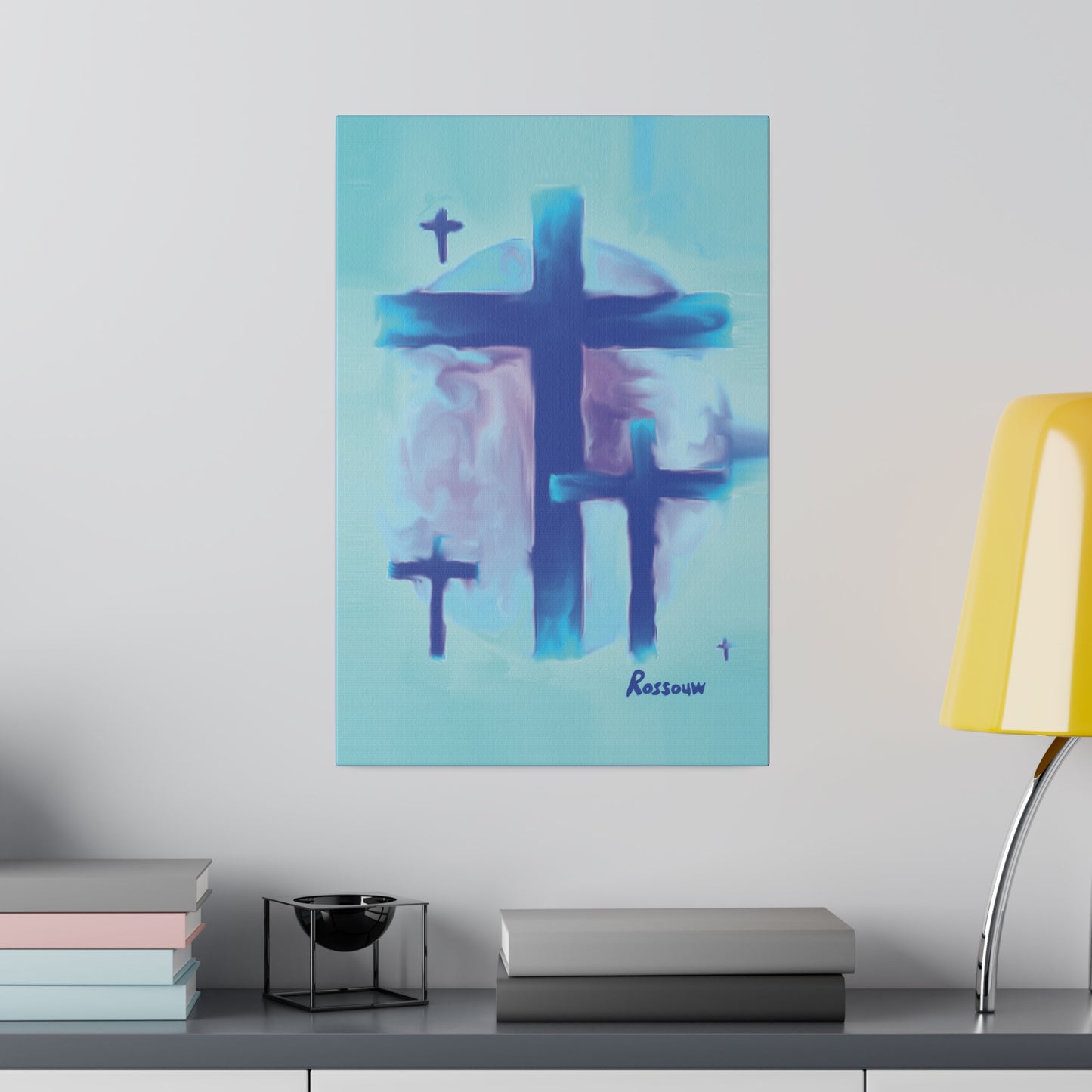 "Powerful Cross Painting - Inspirational Art by Rossouw on Matte Canvas"