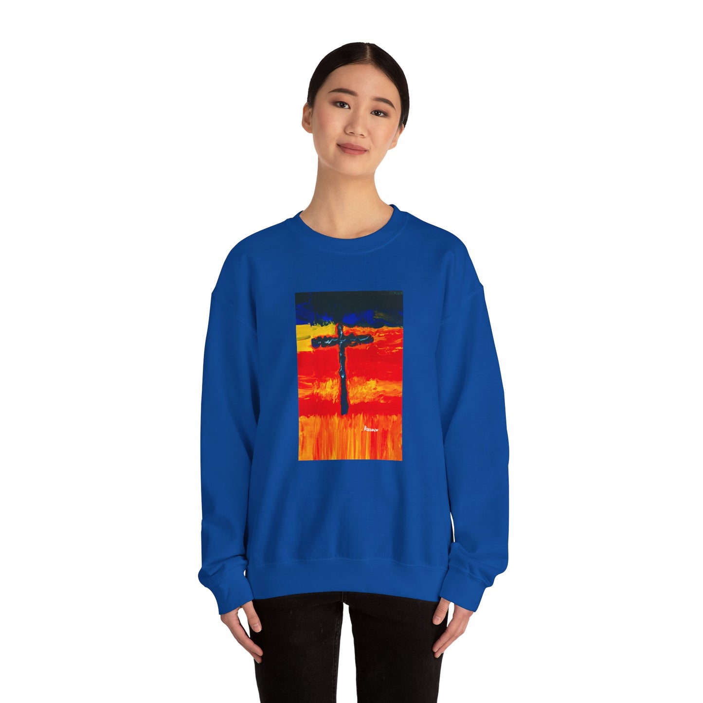 "Rainbow Warrior - Enlightened Spirit Crewneck Sweatshirt – Spiritual Cross Art Painting”