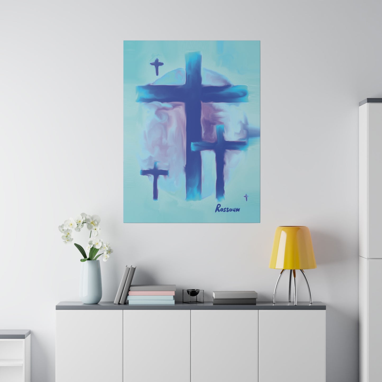 "Powerful Cross Painting - Inspirational Art by Rossouw on Matte Canvas"