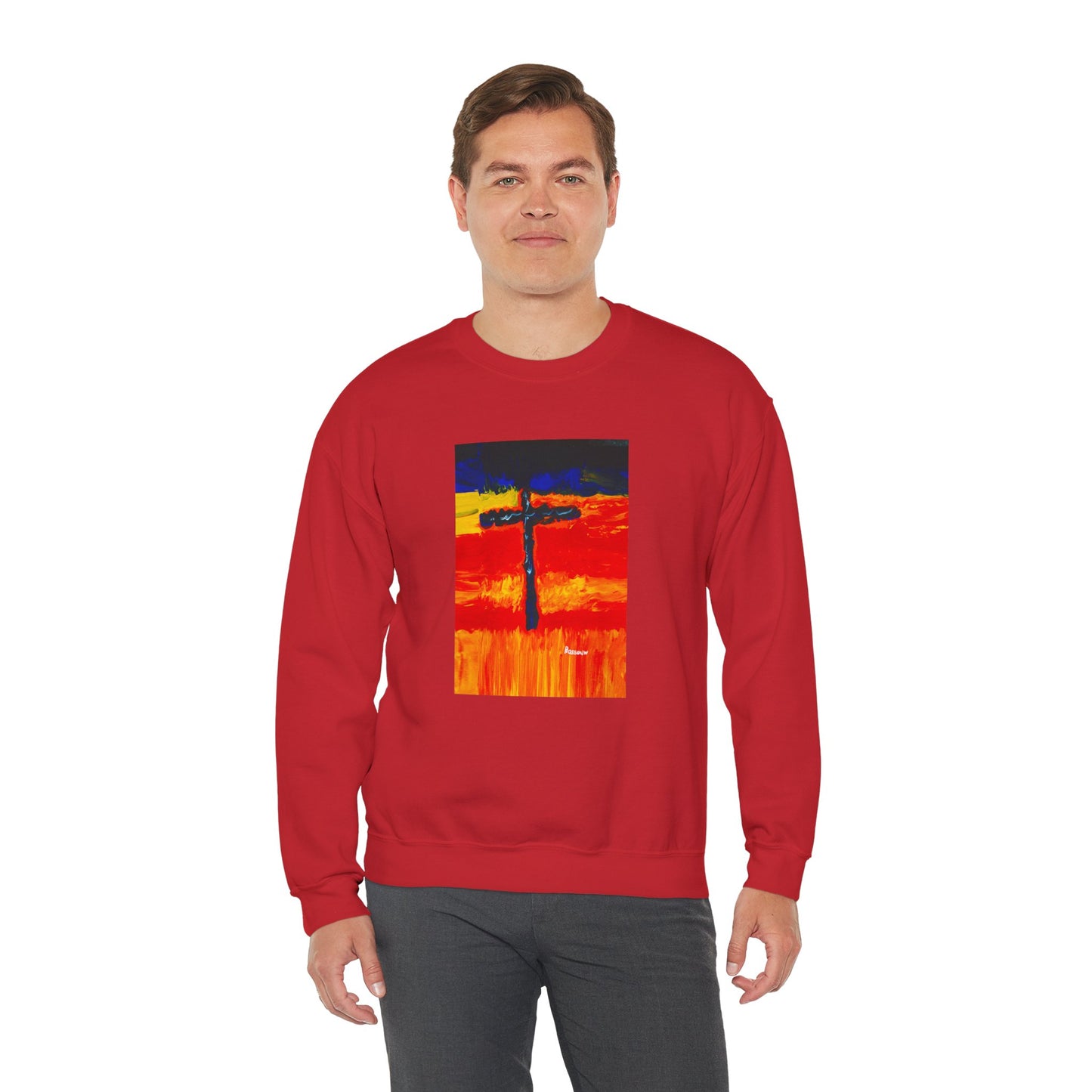 "Rainbow Warrior - Enlightened Spirit Crewneck Sweatshirt – Spiritual Cross Art Painting”