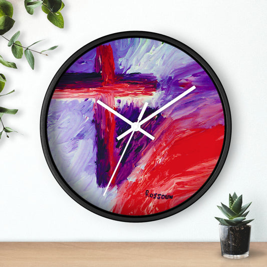 “Candy Skies - Inspirational Cross Art Wall Clock by Rossouw"