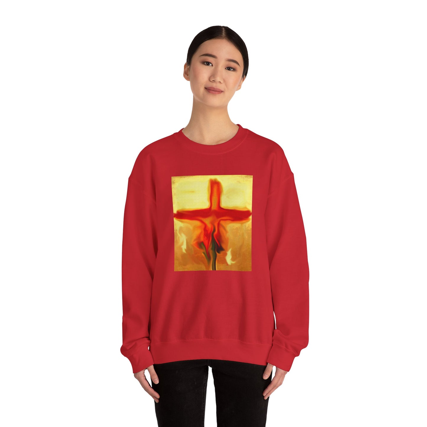 "Rose Petals - Enlightened Spirit Crewneck Sweatshirt – Spiritual Cross Art Painting”