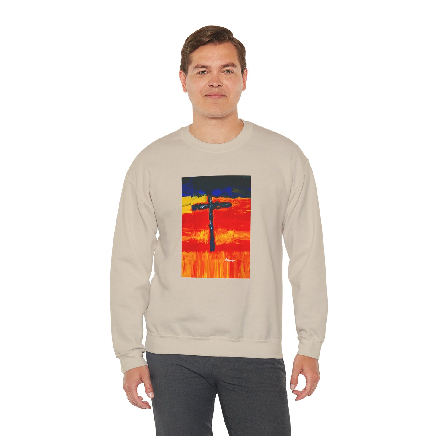 "Rainbow Warrior - Enlightened Spirit Crewneck Sweatshirt – Spiritual Cross Art Painting”