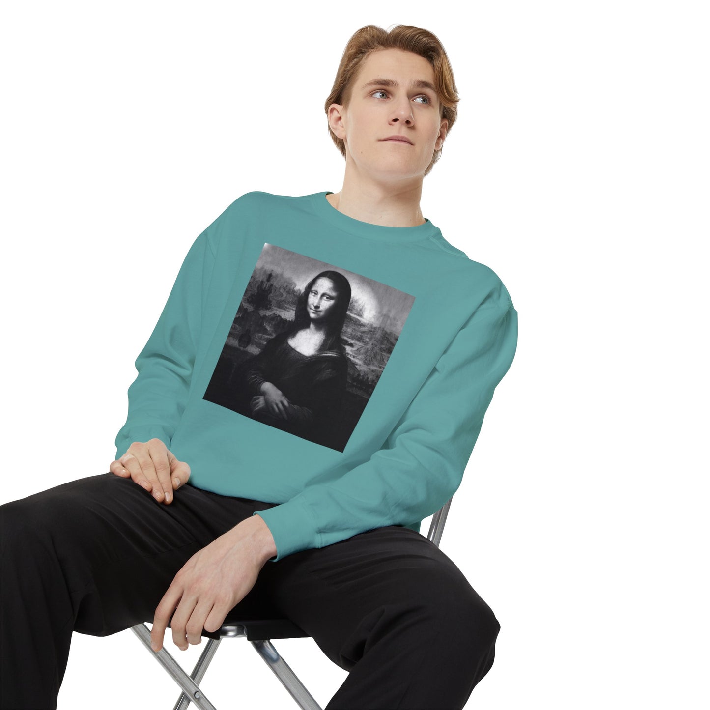 Mona Lisa (B&W): Luxurious Unisex Garment-Dyed Sweatshirt