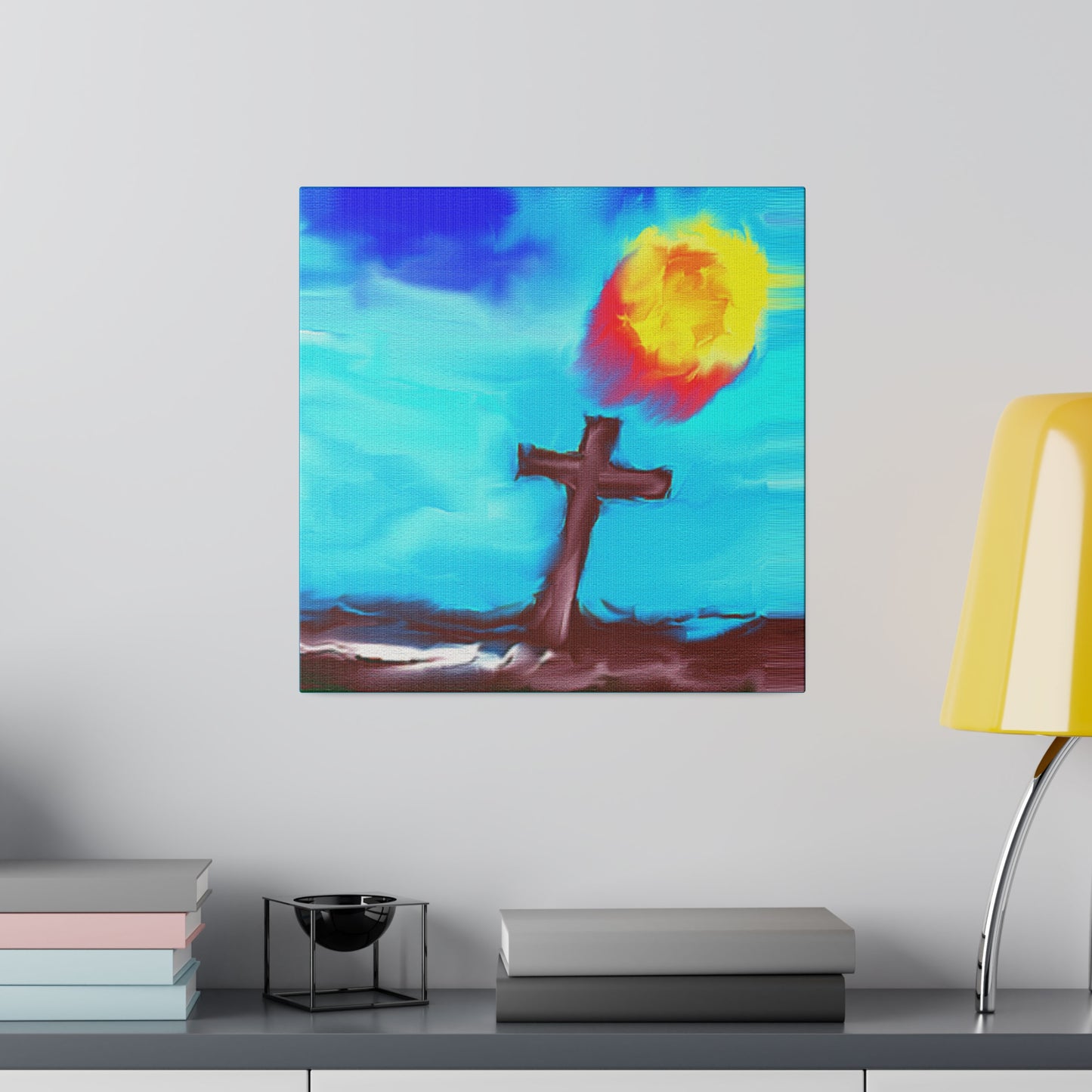 "Powerful Cross Painting - Inspirational Art by Rossouw on Matte Canvas"