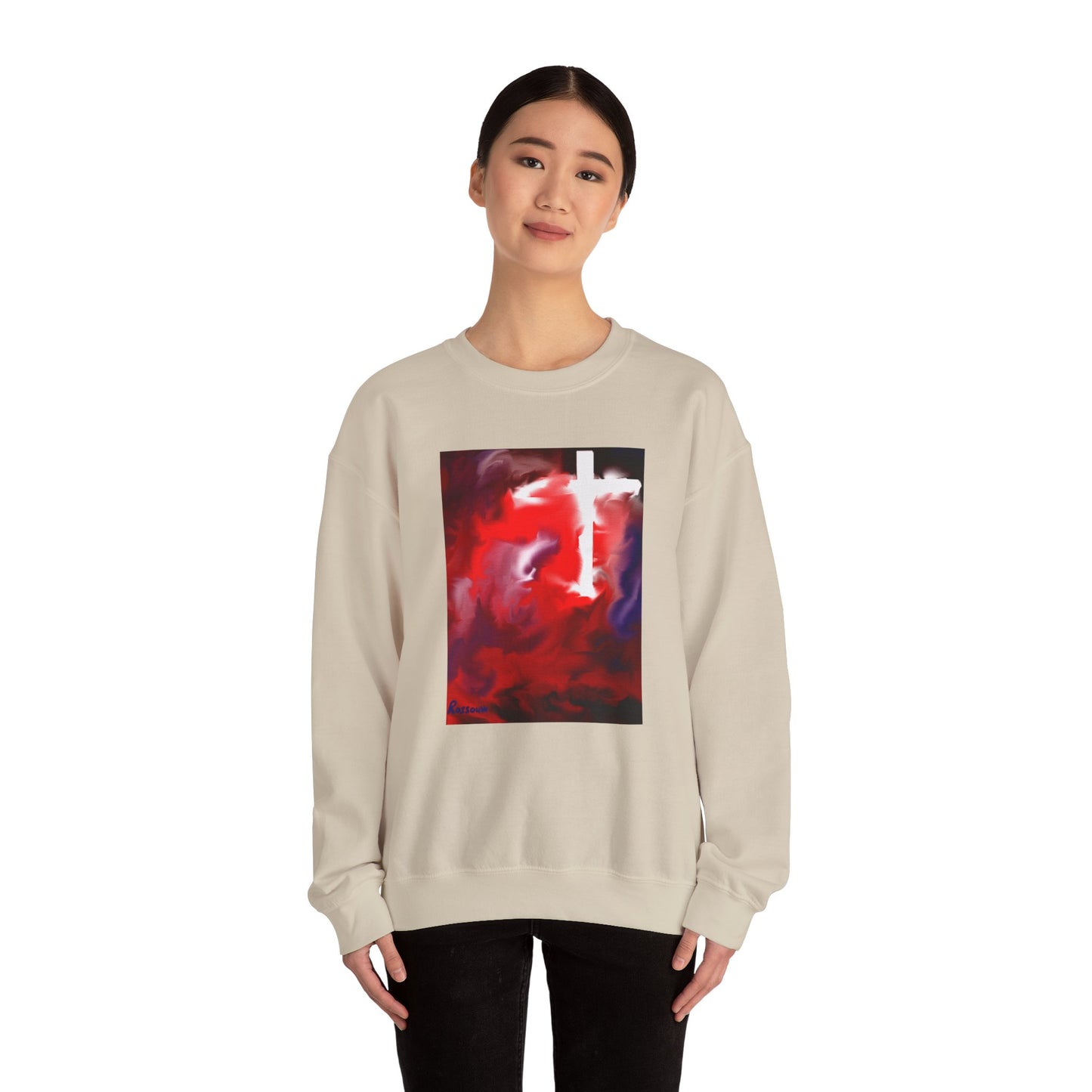 "Above The Light - Enlightened Spirit Crewneck Sweatshirt – Spiritual Cross Art Painting”