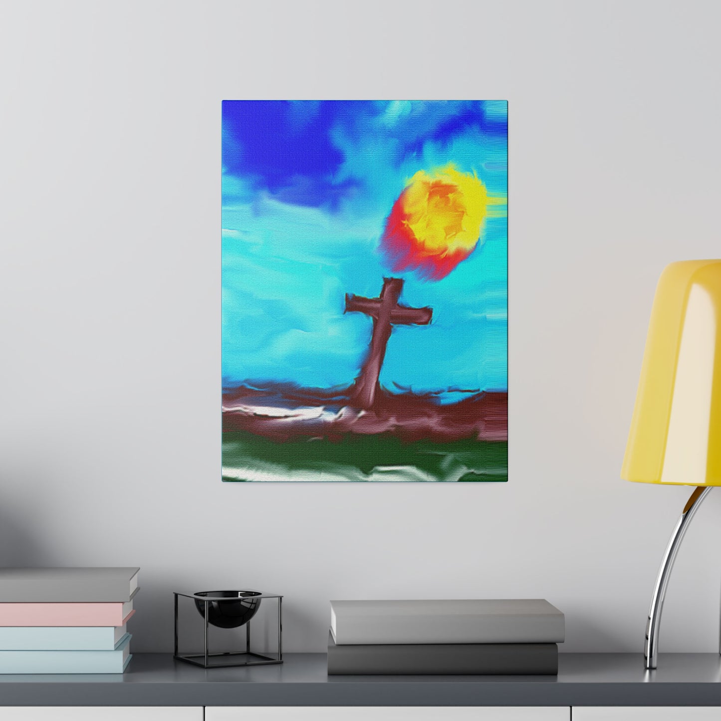 "Powerful Cross Painting - Inspirational Art by Rossouw on Matte Canvas"