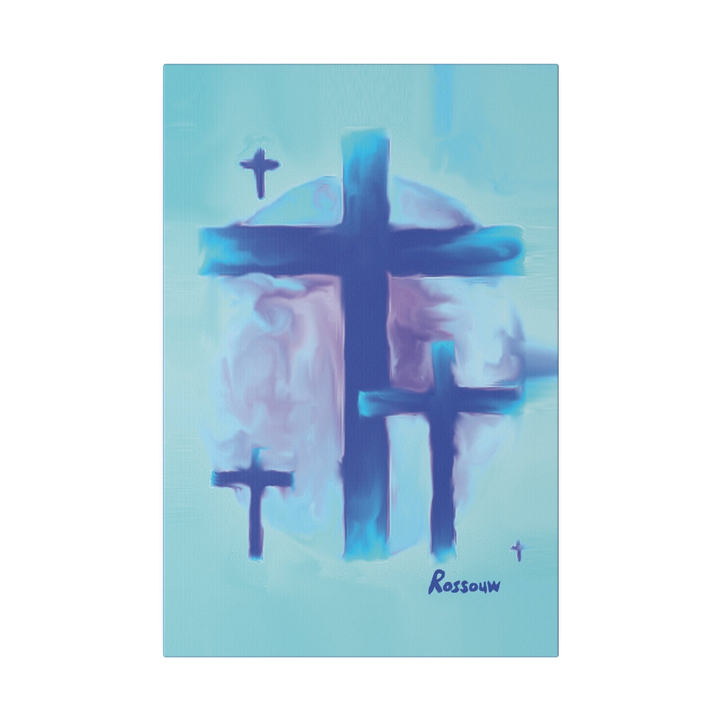 "Powerful Cross Painting - Inspirational Art by Rossouw on Matte Canvas"