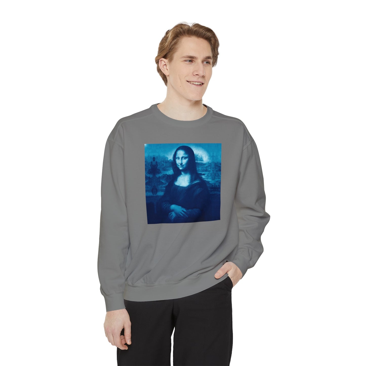 Mona Lisa (blue): Luxurious Unisex Garment-Dyed Sweatshirt