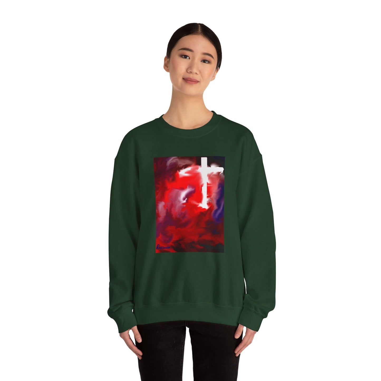 "Above The Light - Enlightened Spirit Crewneck Sweatshirt – Spiritual Cross Art Painting”