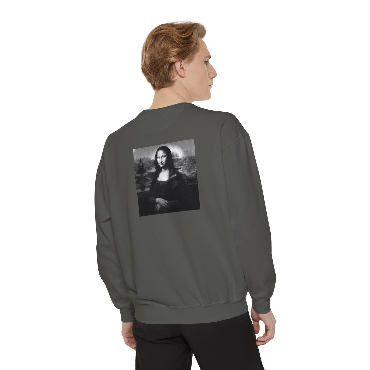 Mona Lisa (B&W): Luxurious Unisex Garment-Dyed Sweatshirt