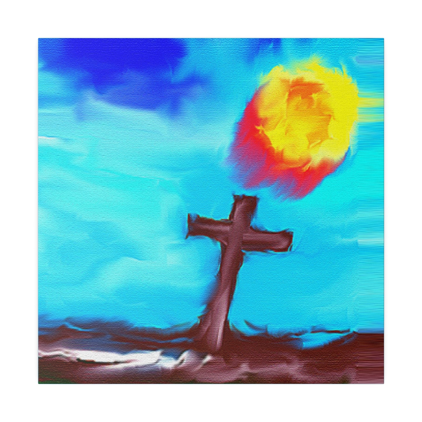 "Powerful Cross Painting - Inspirational Art by Rossouw on Matte Canvas"