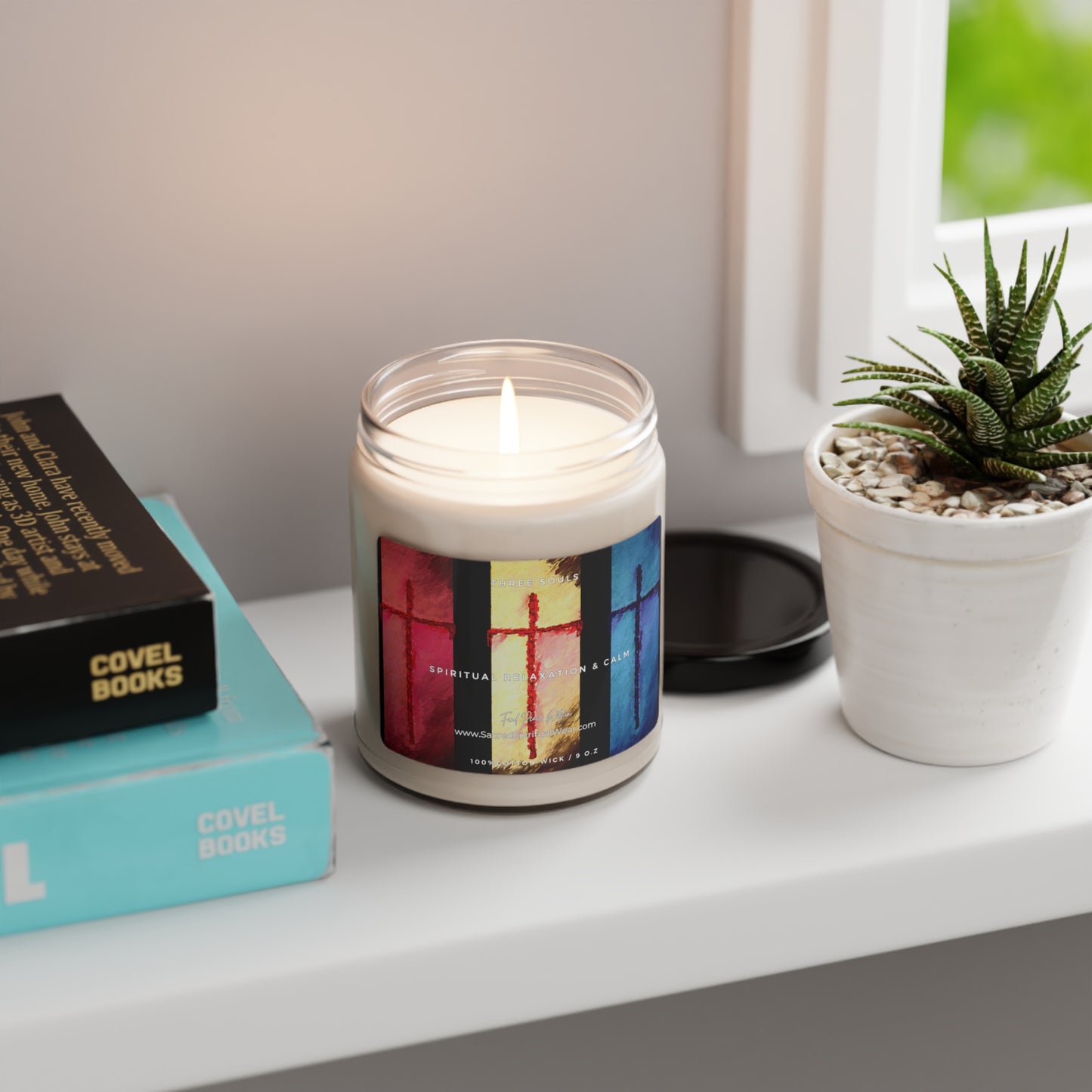 "Three Souls - Inspirational Soy Scented Candles with Cross Art"