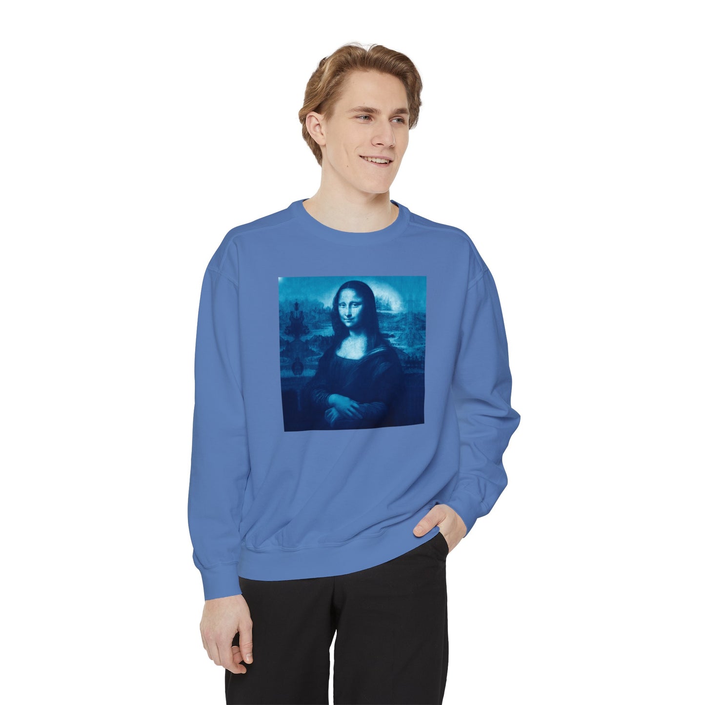 Mona Lisa (blue): Luxurious Unisex Garment-Dyed Sweatshirt