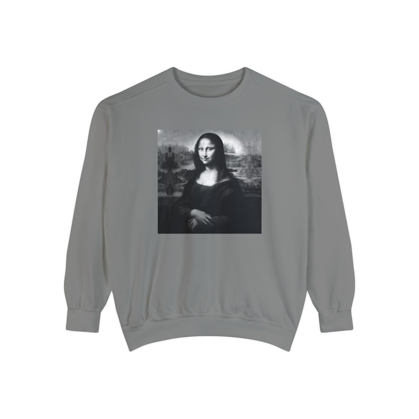 Mona Lisa (B&W): Luxurious Unisex Garment-Dyed Sweatshirt