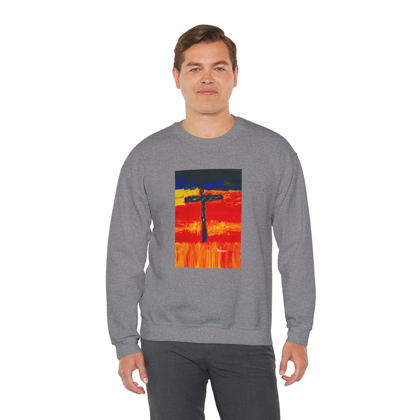 "Rainbow Warrior - Enlightened Spirit Crewneck Sweatshirt – Spiritual Cross Art Painting”