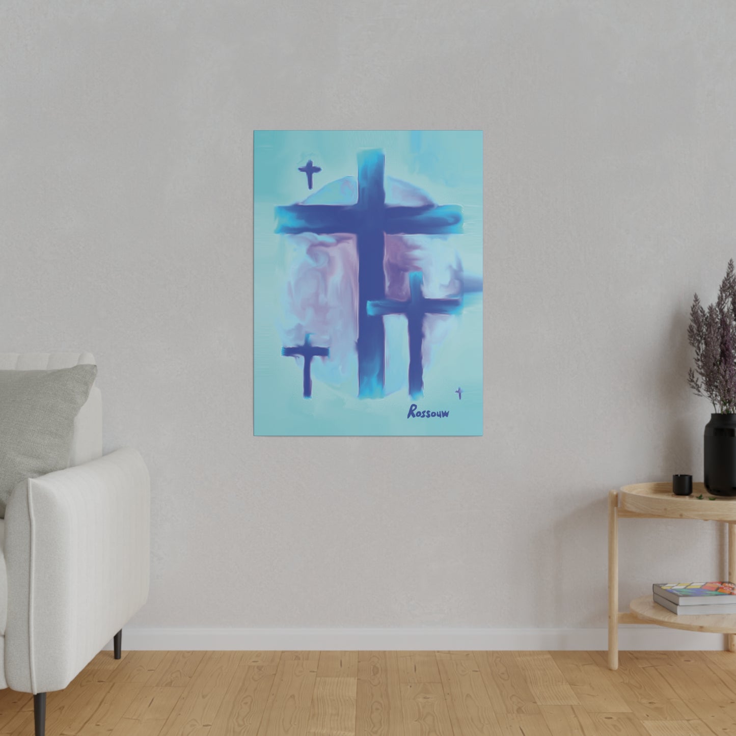 "Powerful Cross Painting - Inspirational Art by Rossouw on Matte Canvas"