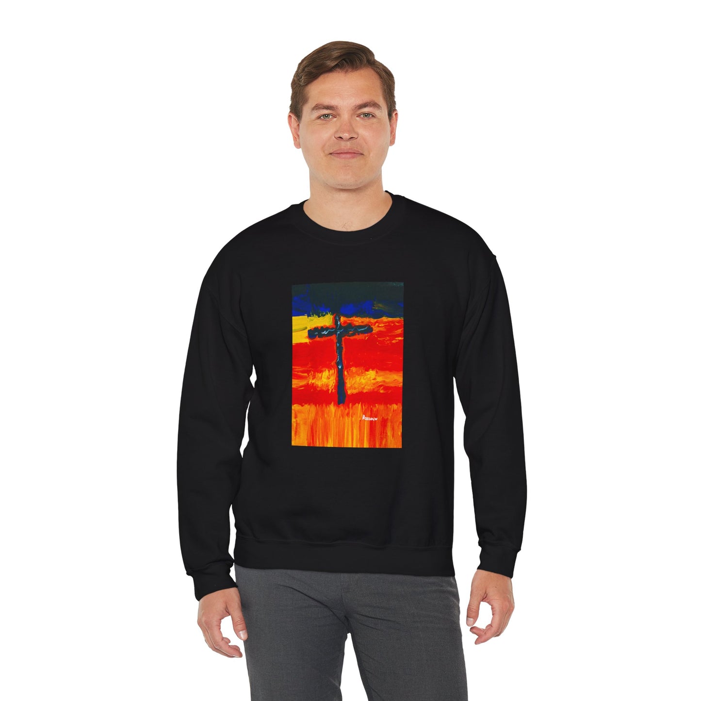 "Rainbow Warrior - Enlightened Spirit Crewneck Sweatshirt – Spiritual Cross Art Painting”