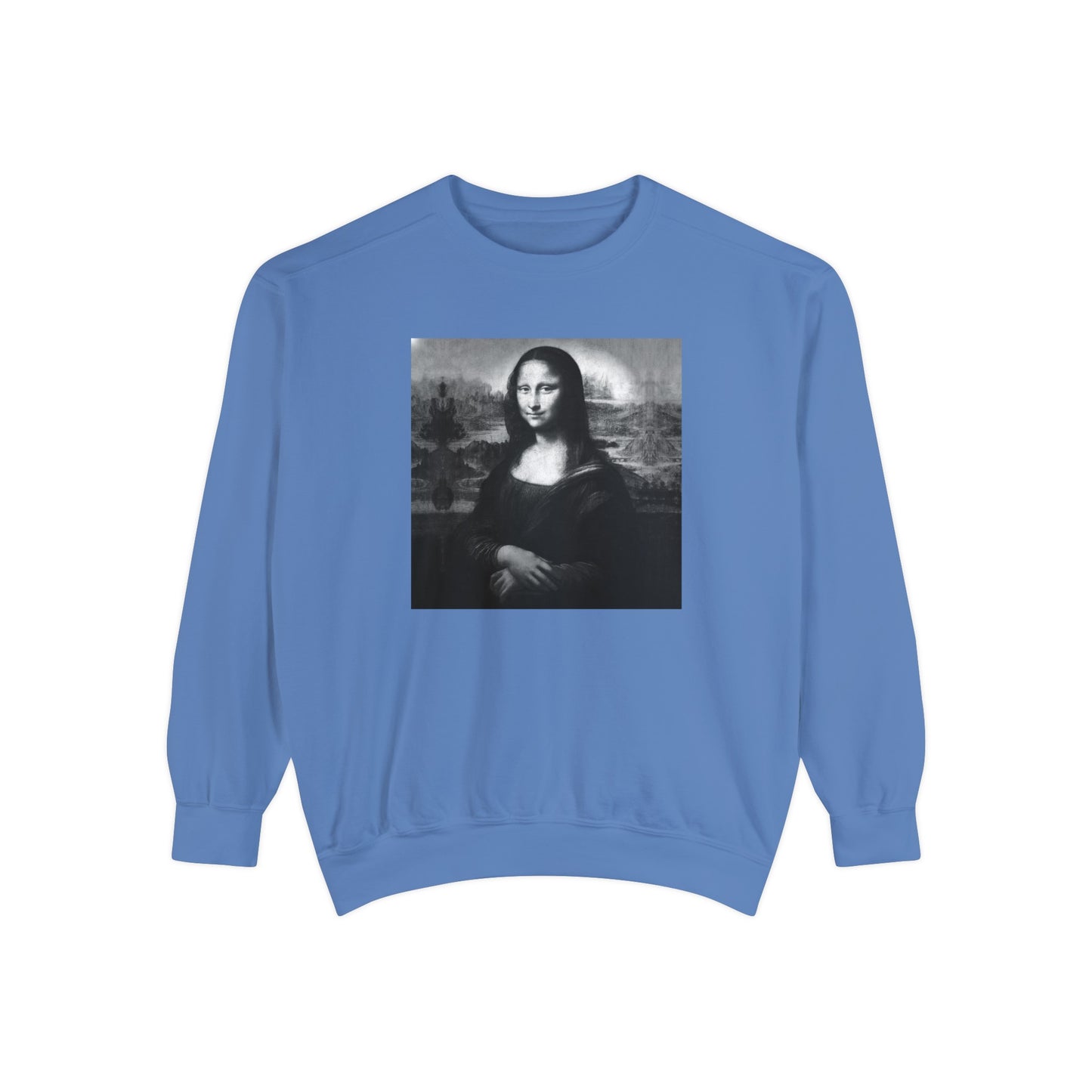 Mona Lisa (B&W): Luxurious Unisex Garment-Dyed Sweatshirt