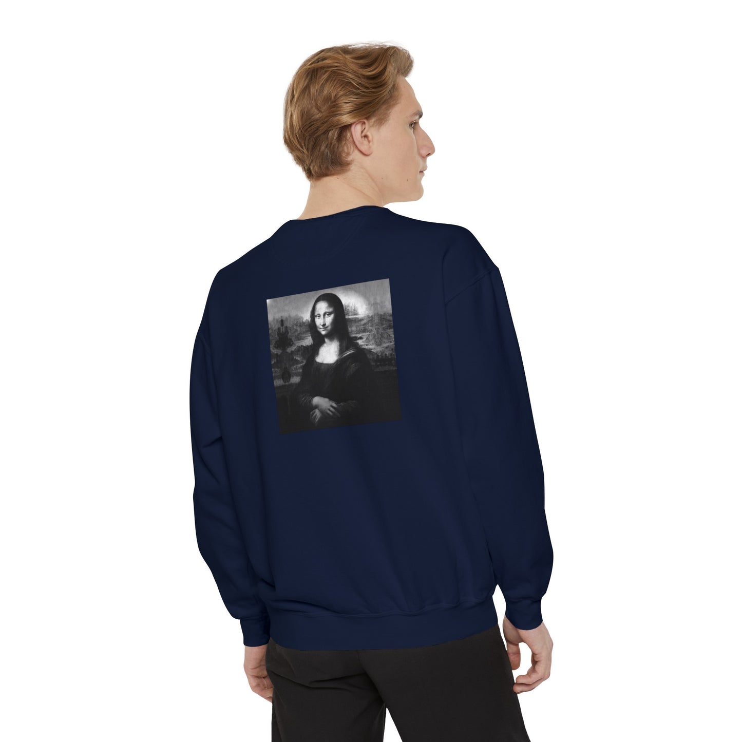 Mona Lisa (B&W): Luxurious Unisex Garment-Dyed Sweatshirt