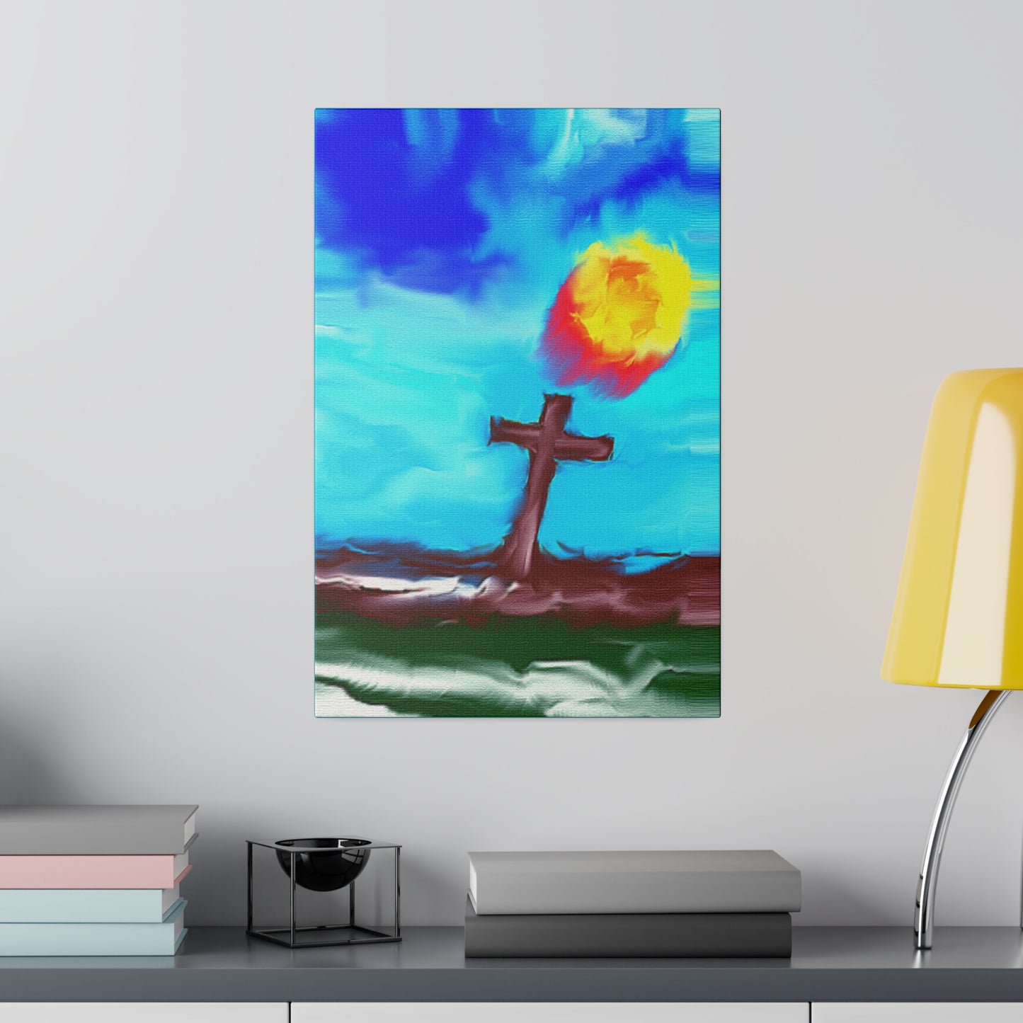 "Powerful Cross Painting - Inspirational Art by Rossouw on Matte Canvas"