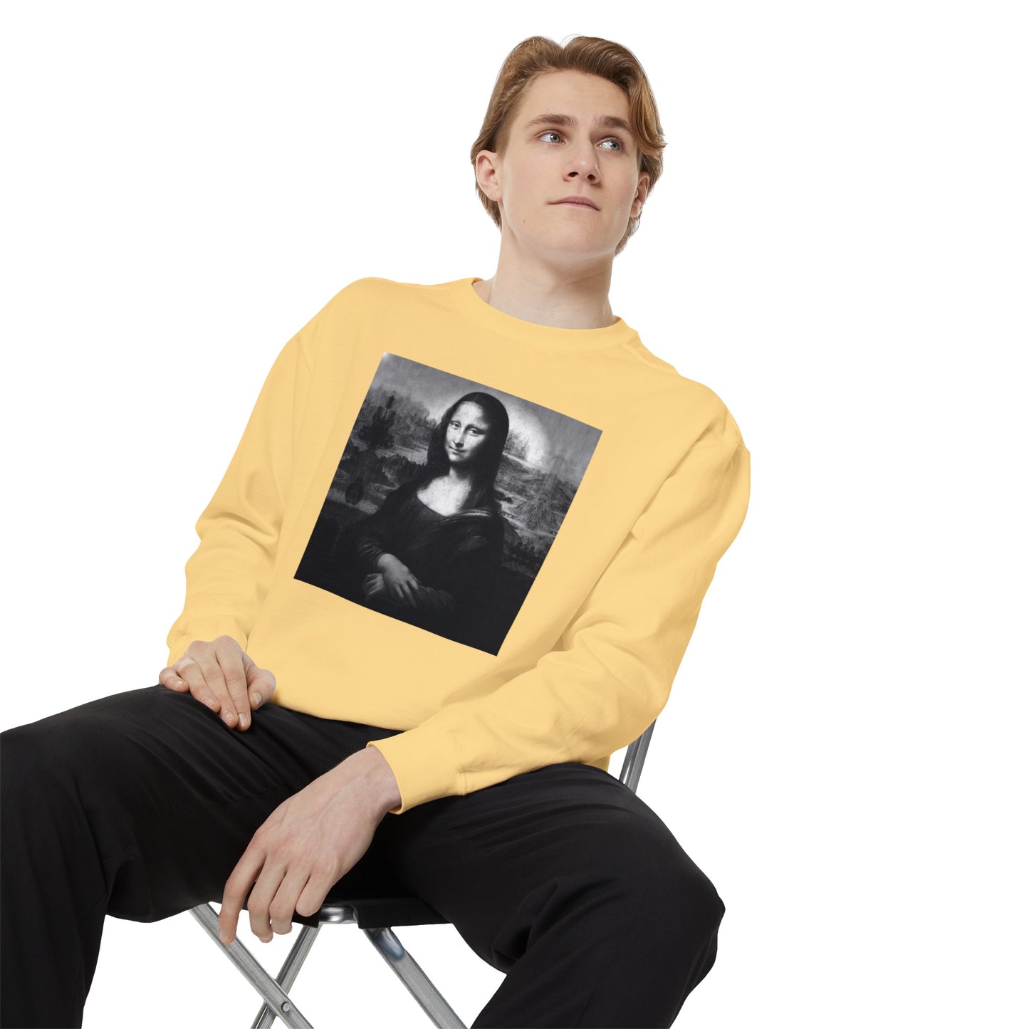 Mona Lisa (B&W): Luxurious Unisex Garment-Dyed Sweatshirt