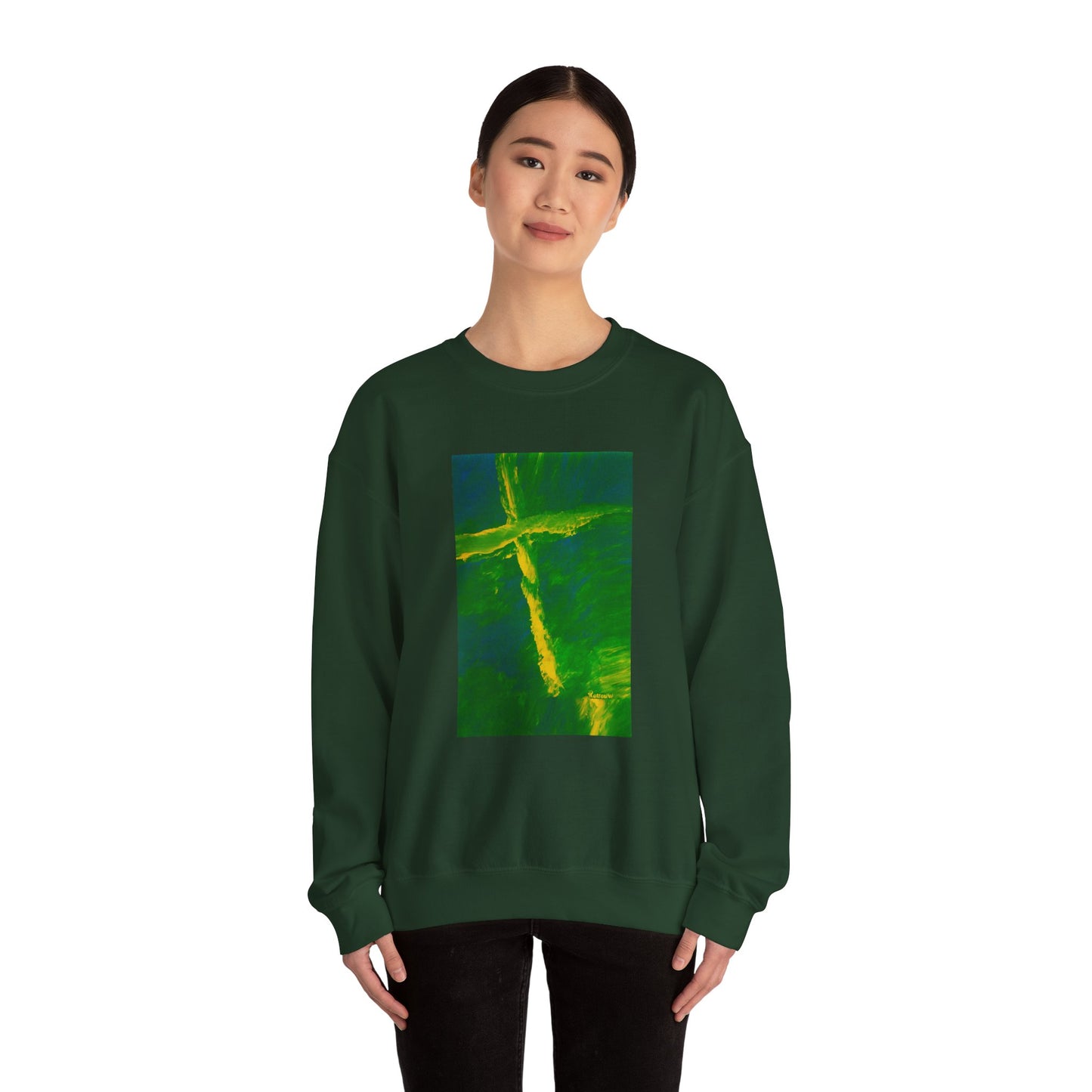 "Flight Of The Heart - Enlightened Spirit Crewneck Sweatshirt – Spiritual Cross Art Painting”