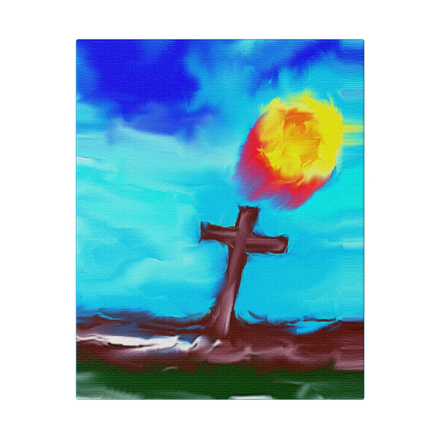 "Powerful Cross Painting - Inspirational Art by Rossouw on Matte Canvas"