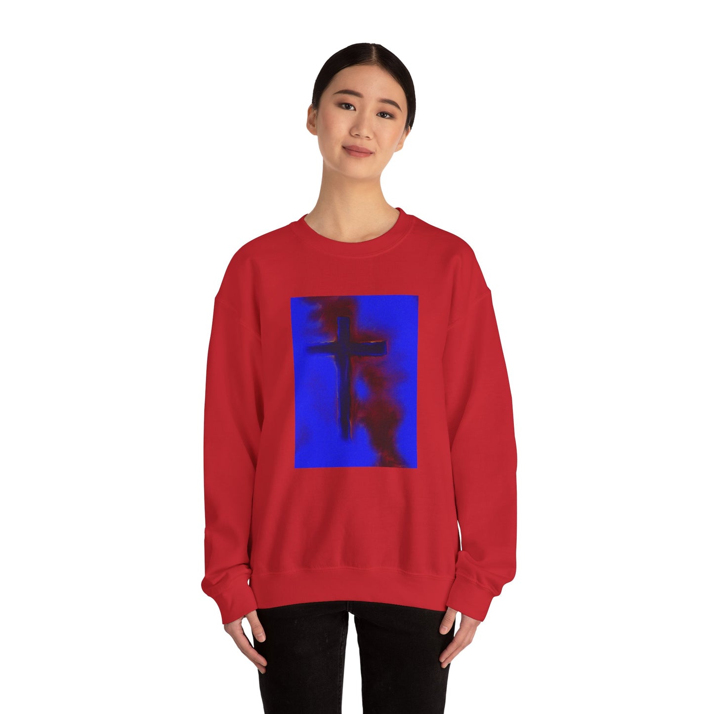 "Rise Up - Enlightened Spirit Crewneck Sweatshirt – Spiritual Cross Painting”