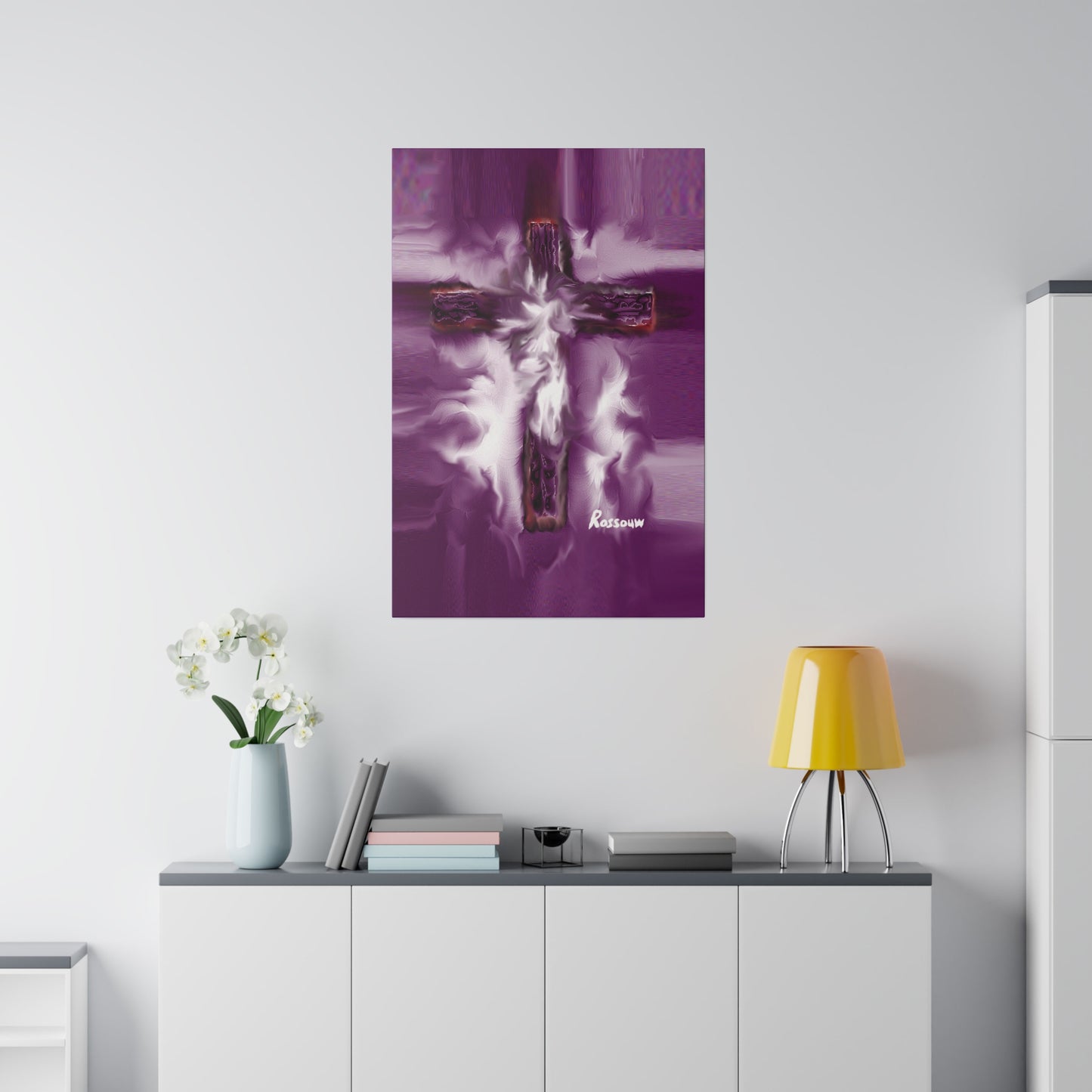 "Powerful Cross Painting - Inspirational Art by Rossouw on Matte Canvas"