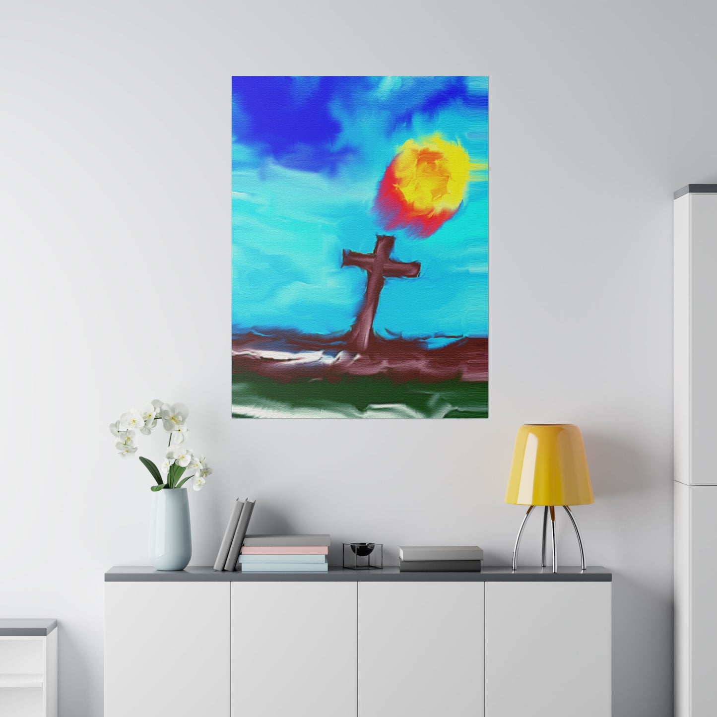 "Powerful Cross Painting - Inspirational Art by Rossouw on Matte Canvas"