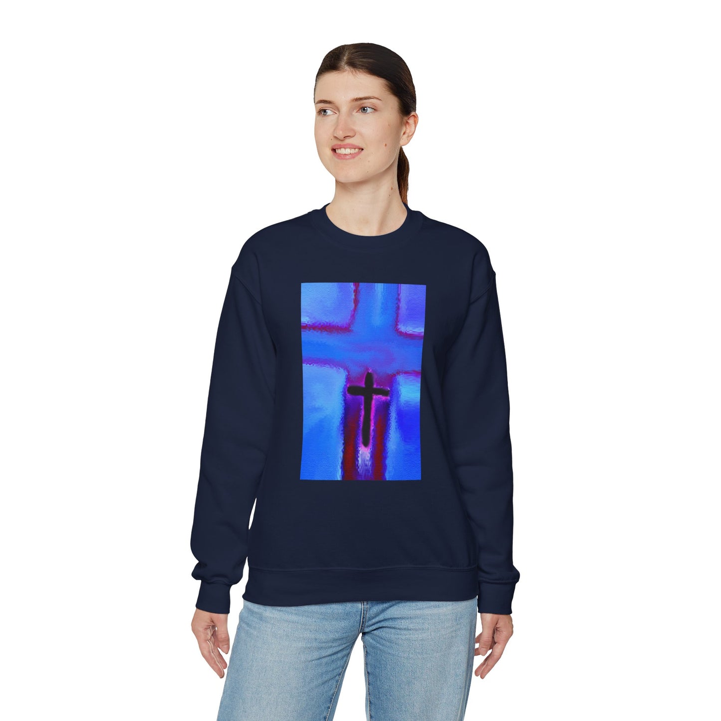 "Take Flight - Enlightened Spirit Crewneck Sweatshirt – Spiritual Cross Art Painting”