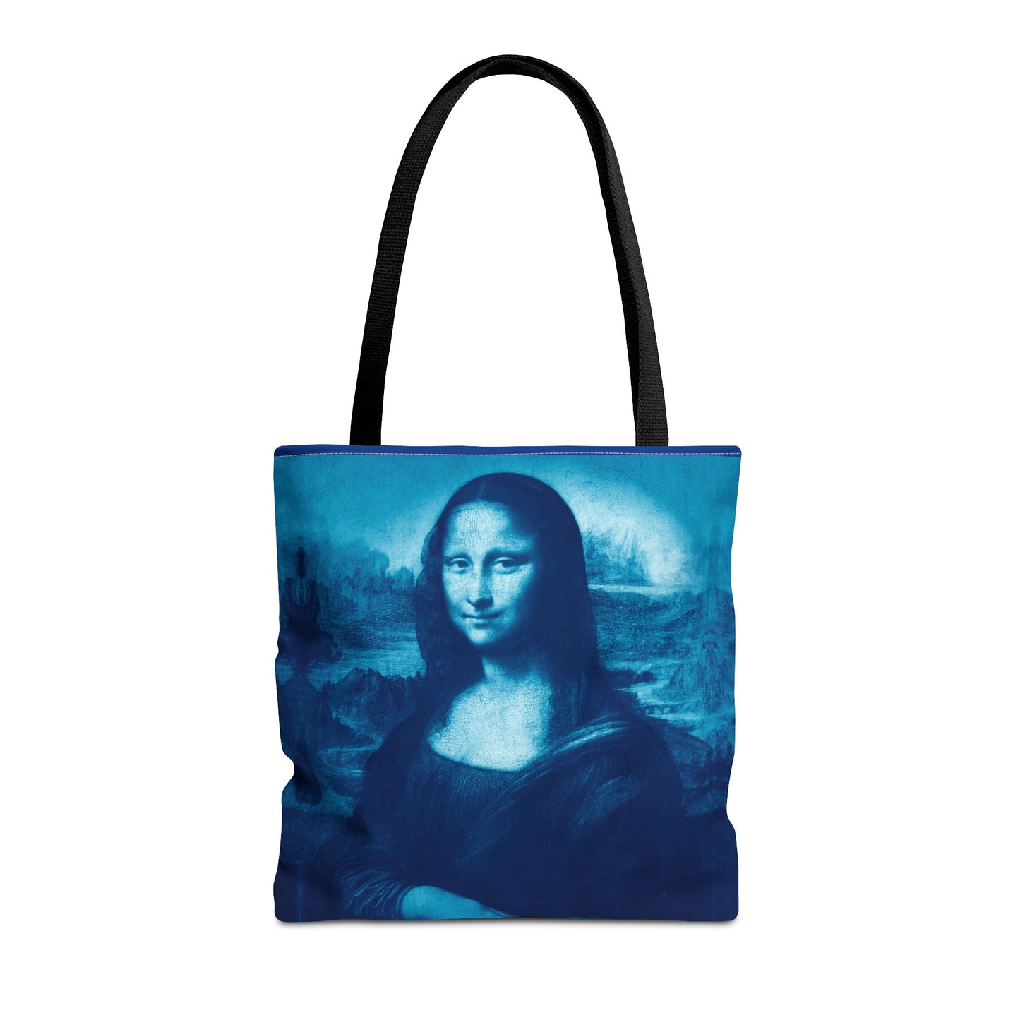 Mona Lisa (Blue) Tote Bags - Vibrant Designer Fashion Accessory with Iconic Artistry