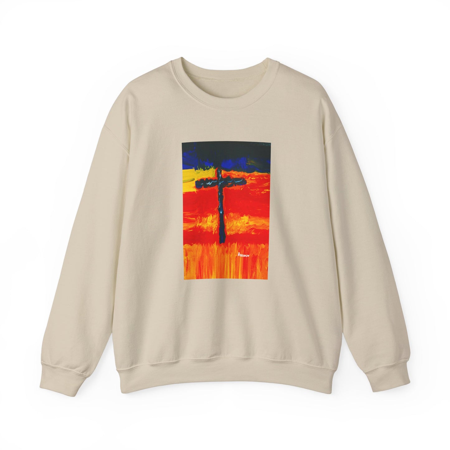 "Rainbow Warrior - Enlightened Spirit Crewneck Sweatshirt – Spiritual Cross Art Painting”