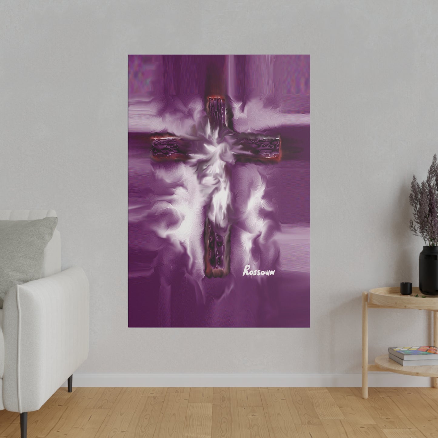 "Powerful Cross Painting - Inspirational Art by Rossouw on Matte Canvas"